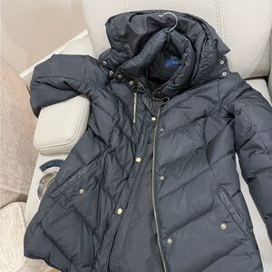 Cole Haan Dark Puffer Jacket with Gold Accents
